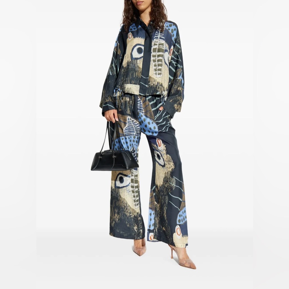 MUNTHE Loasta abstract-print drawstring top and Arum wide leg trouser set